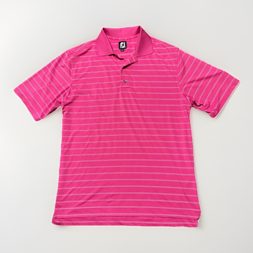 FootJoy Performance Golf‎ Polo Shirt Mens XL Pink White Striped Stretch Casual